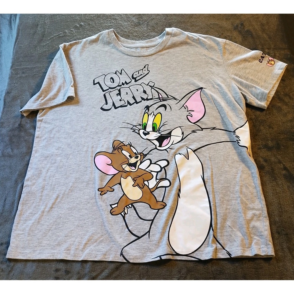 Tom and Jerry Graphic T-shirt Gray Women's XXL Streetwear Retro Hanna Barbera